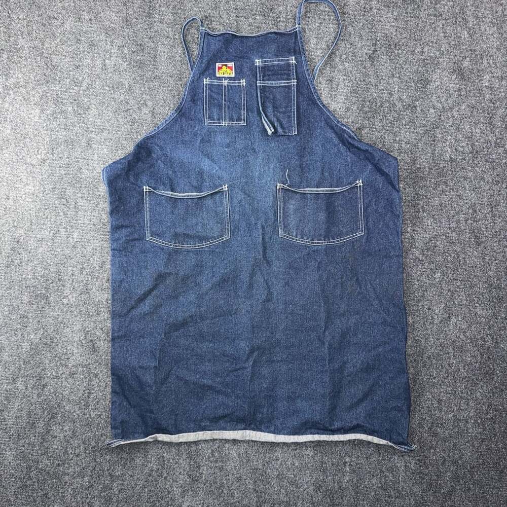 Ben Davis Denim Bib Apron Blue Mens One Size Utility Work Pockets Cotton Shop
